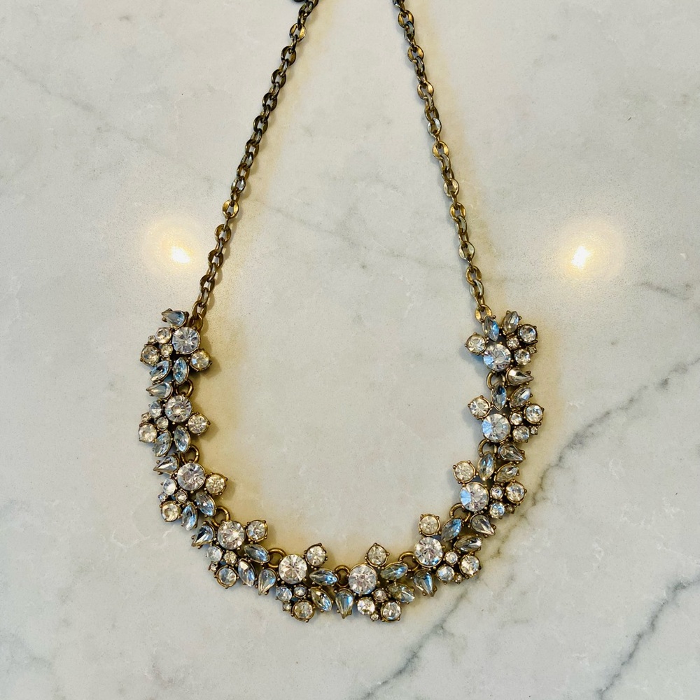 J Crew Gold and Crystal Floral Necklace